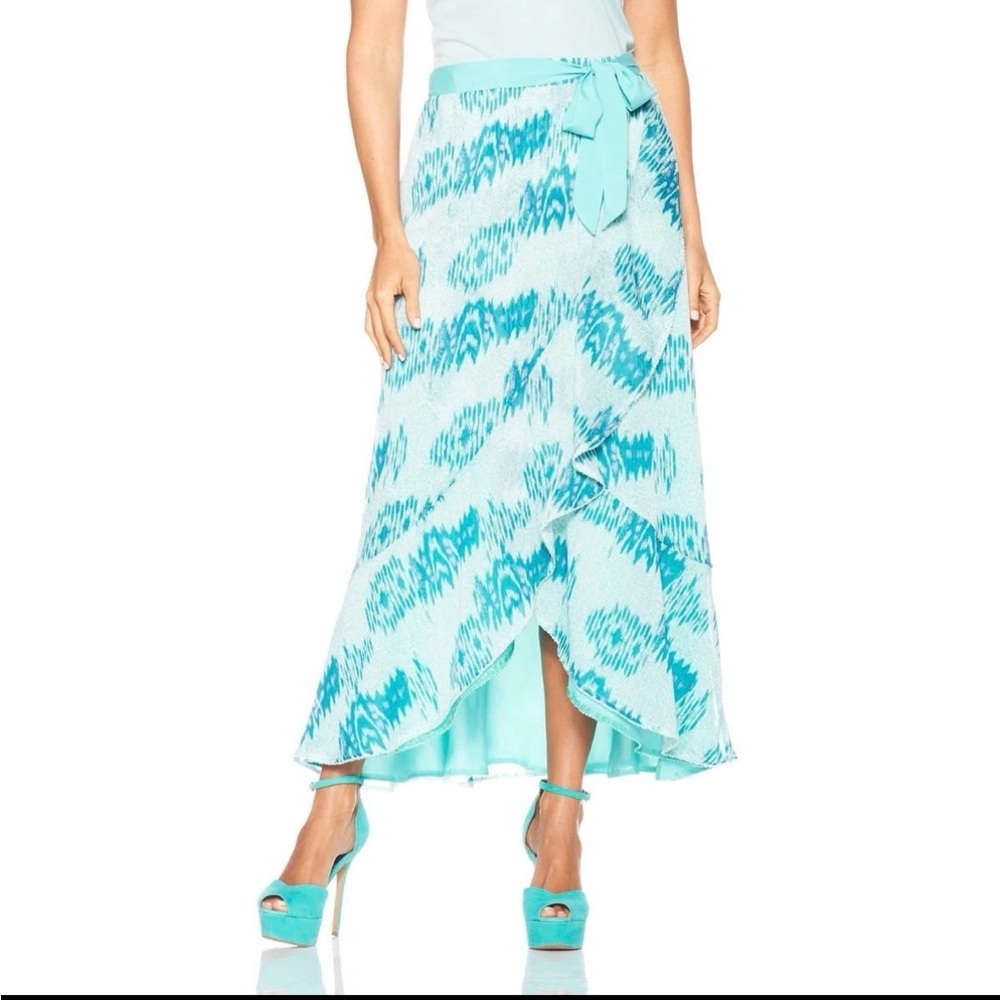 Badgley‎ Mischka Reversible Skirt | Size Large | Green Geometric | A-Line Midi